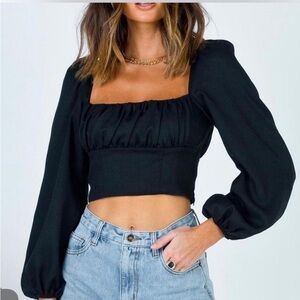 Princess Polly Black Long Sleeve Crop Top